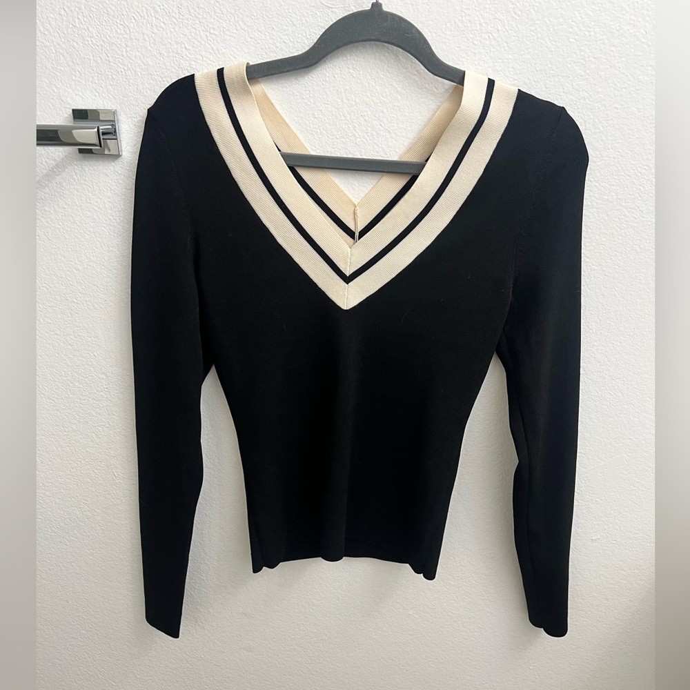 Express Black and Cream V-Neck Sweater